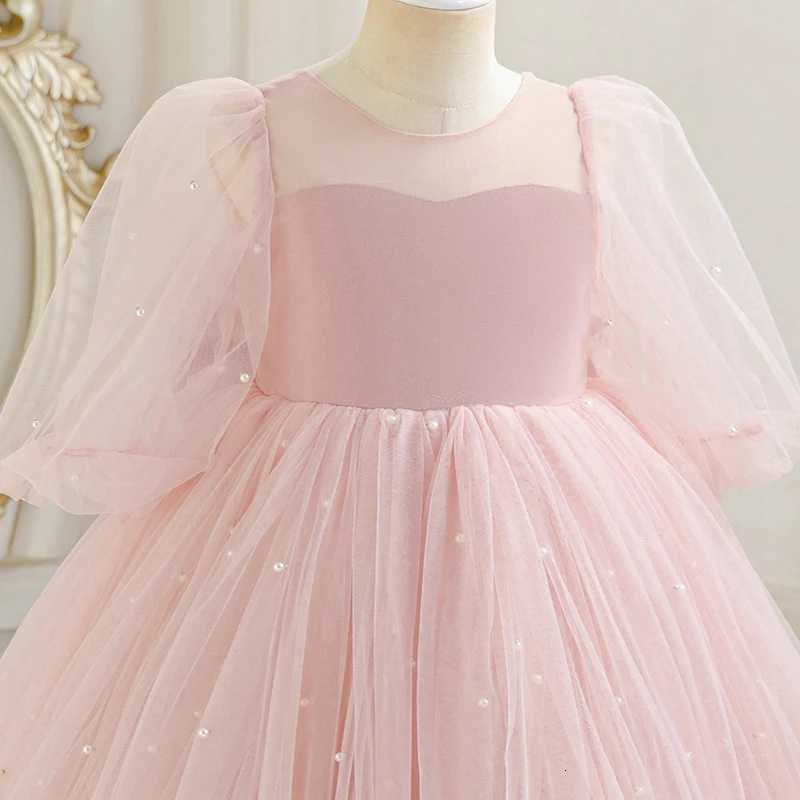 Childrens Birthday Party Puff Sleeve Princess Dress Bow Mesh Dress Masquerade Piano Catwalk Flower Girl Wedding Costume Z250904