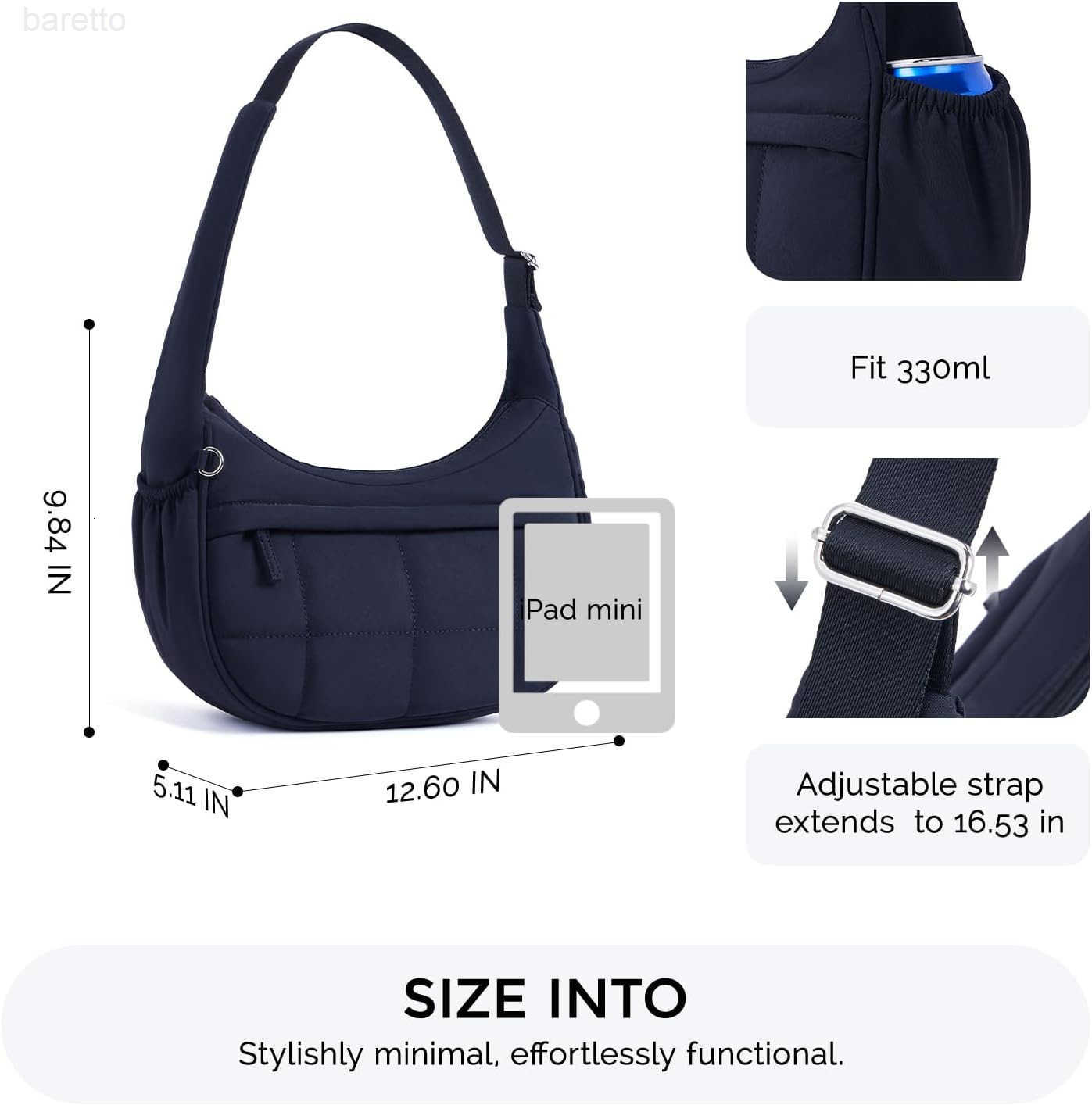 Nylon Shoulder Bag For WomenSmall Quilted Crescent BagTriple Zip Pocket Small Puffer Bag For TravelFitness M250903