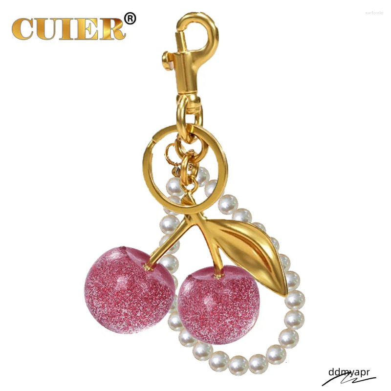 Keychains 1Pc Cute Pearl Bracelet Cherry Fruit Keychain Bag Charm Black Red Jelly Ddmyday Cherrys Key Chain Ddmyday