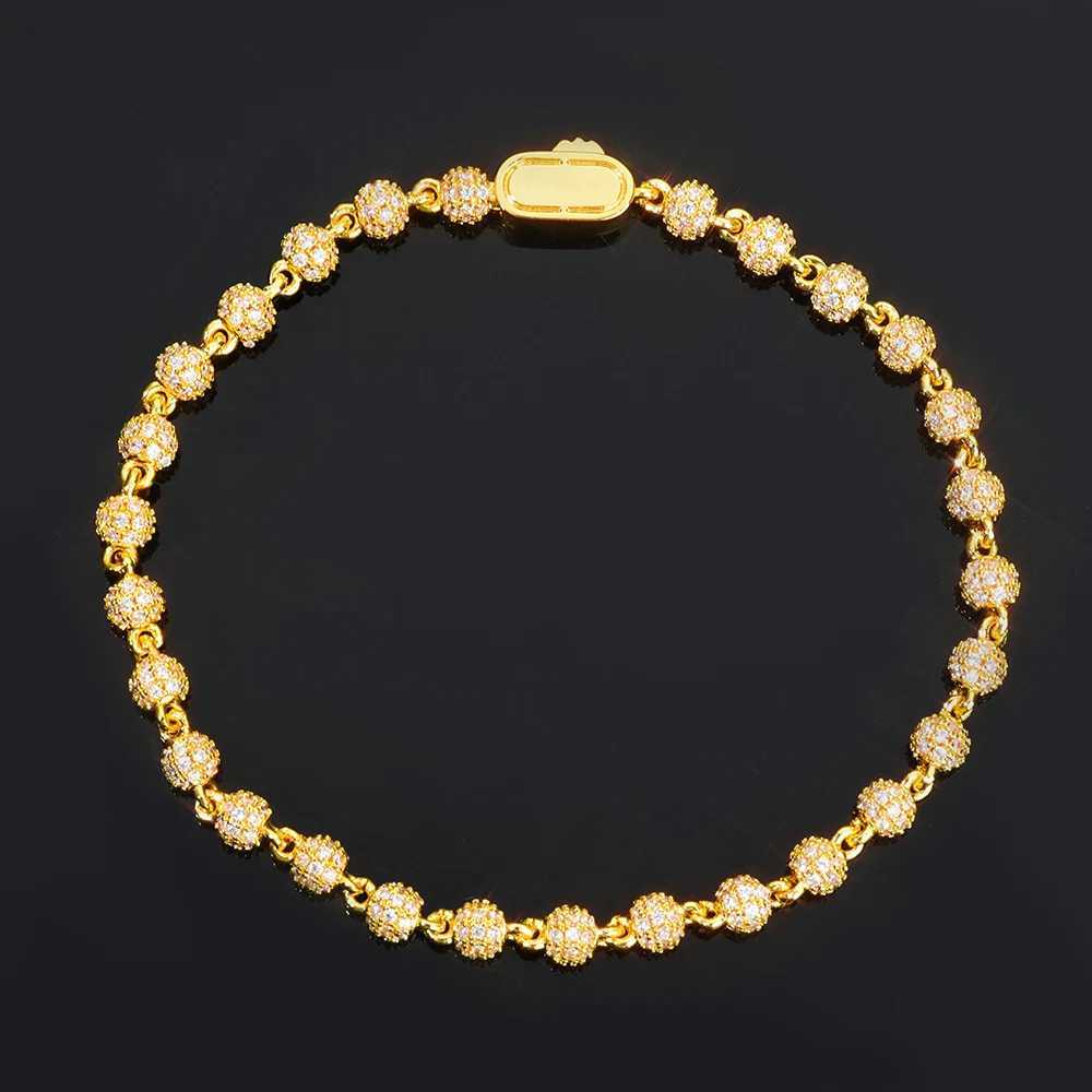 Full Diamond Round Bead Diamond Bracelet Womens Premium 4mm Gold Plated Spring Buckle Mens Hip Hop Accessories W250904
