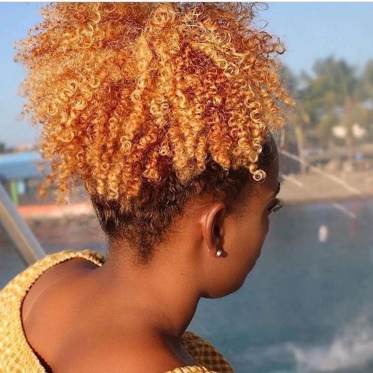 Chic Short high ponytail yellow blonde kinky curly puff bun extension hairpiece with drawstirng clip ins 100%human hair pony tail hair piece 100g 120g