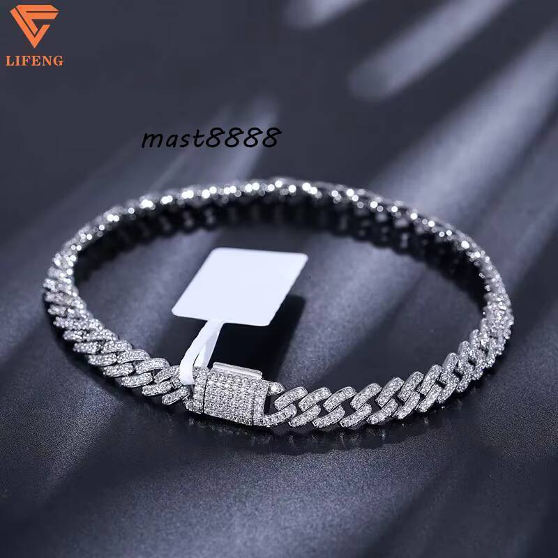 Custom 6mm White Gold Cuban Link Bracelet With VVS Moissanite Diamond Hip Hop Jewelry Bracelet Iced Out Chain Men Charm Bracelet