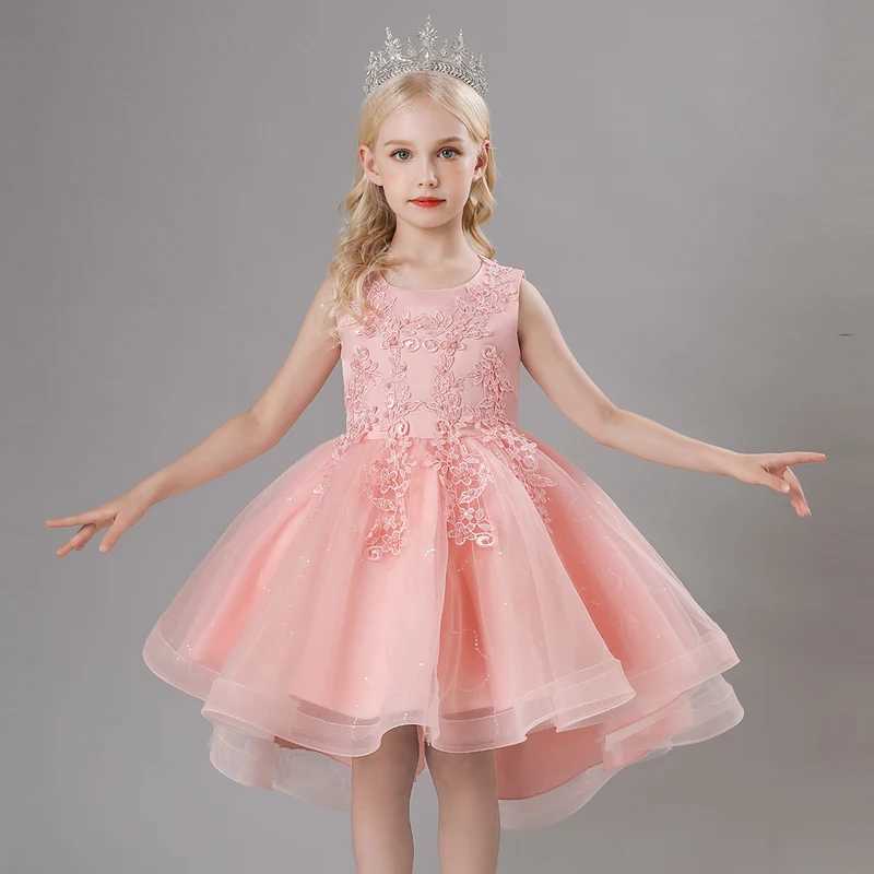 TW683 Girls Sleeveless Mesh Dress Elegant Kids Birthday Party Dress Up For Children Tailing Gowns Z250904