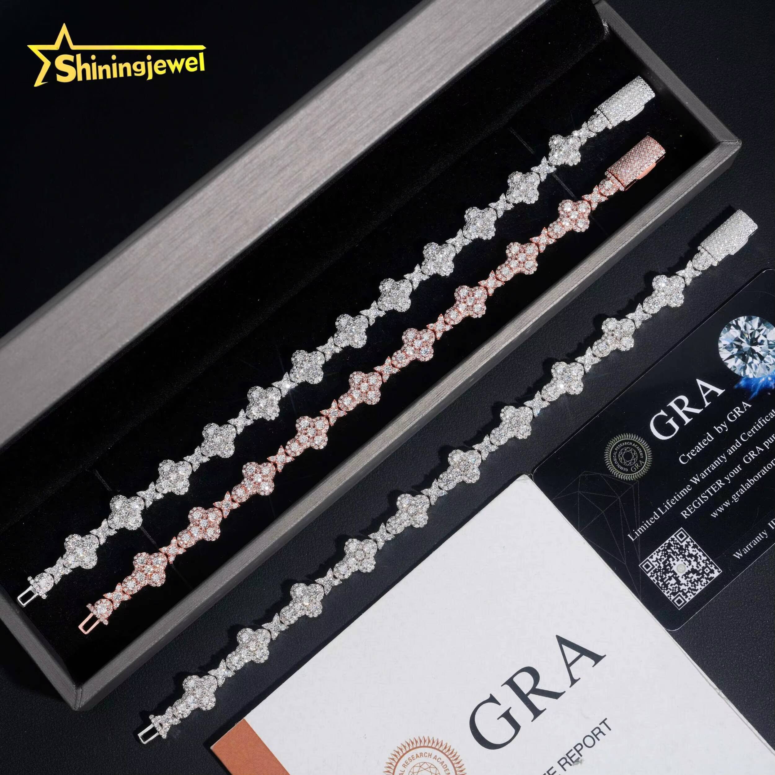 Fine Jewelry Hot Selling GRA Certificate Iced Out 10mm 925 Sterling Silver Hip Hop Cross Moissanite Bracelet
