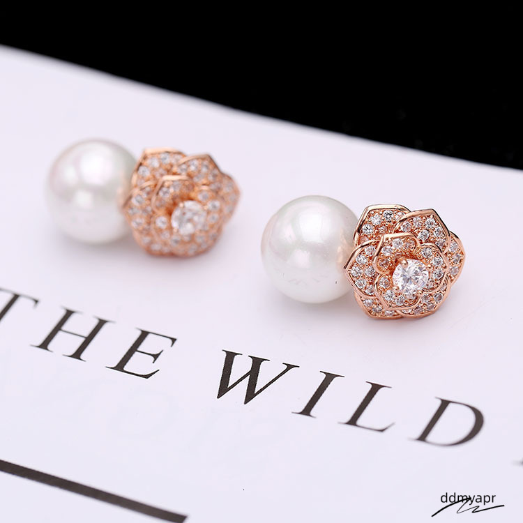Elegant Freshwater Camellia Flower Earrings For Women Dia Ddmyday Zircon Stud Ball Pearl Earring Fashion Wedding Jewelry Nice Gift Ddmyday