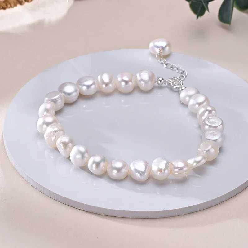 925 Sterling Silver Freshwater Pearl 89mm White Pearl Baroque Bracelet Fine Jewelry Gifts for Women Girls Y250904