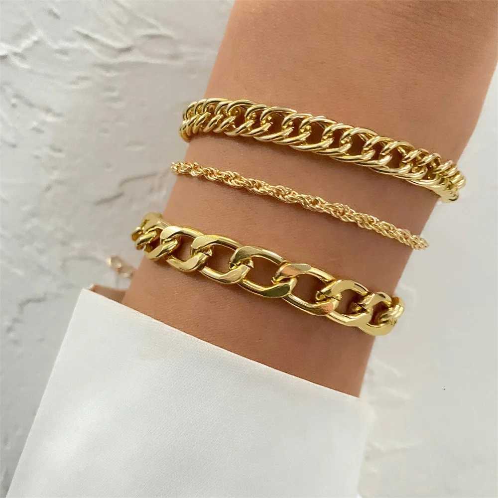 FNIO Tren Geometric Metal Bracelet for Women Gold Color Cuff Bangle Bracelet Set 2023 Classic Jewelry AccoriesXJ250904