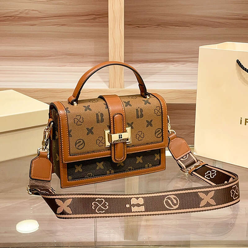 Square for Women 2025 New Floral Pattern Color-Block Texture Versatile Ladies Handbag Shoulder Crossbody Small Bag