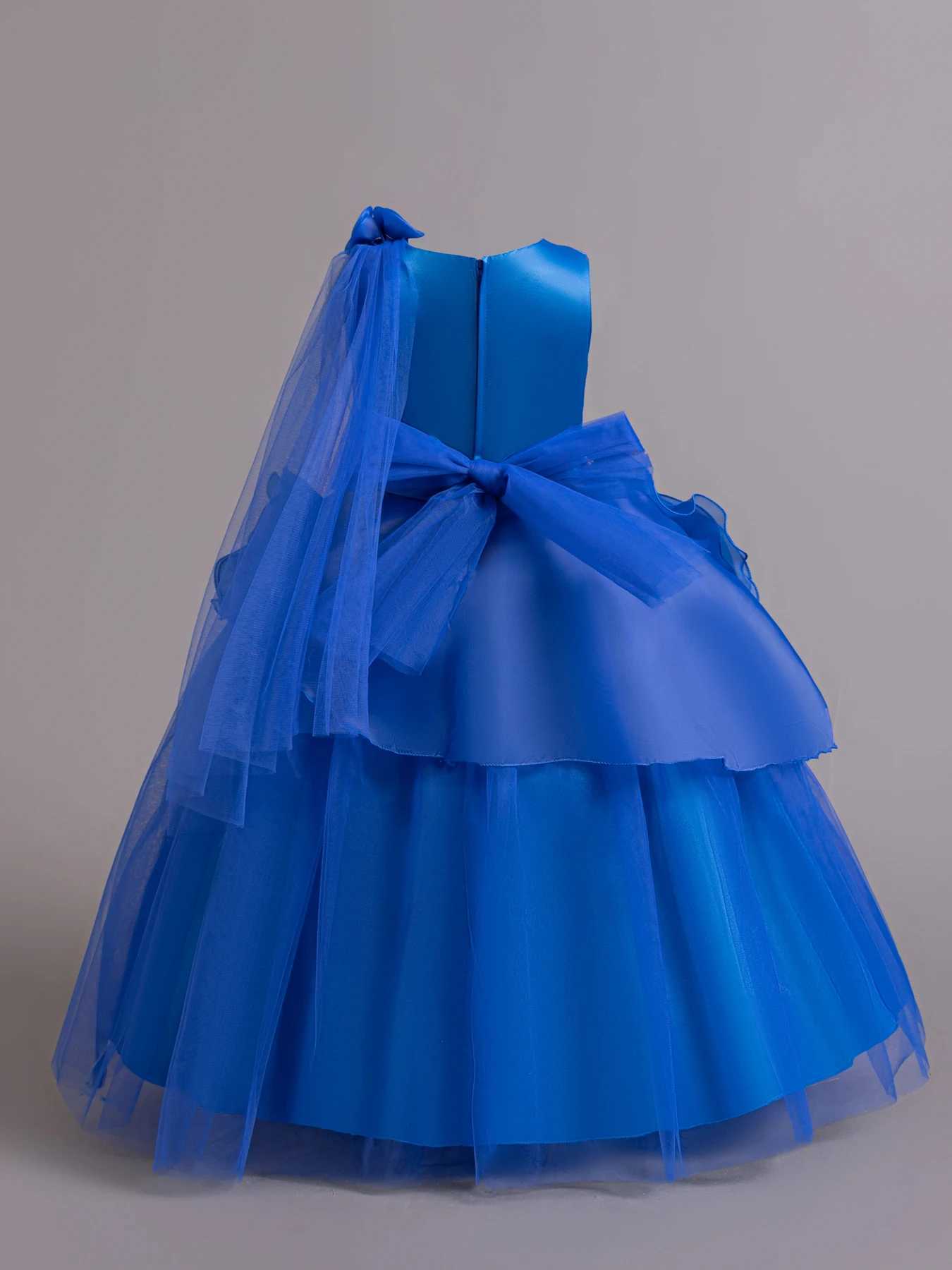 Pink / Blue Flower Sleeveless Childrens Dress Girls Mesh Fluffy Princess Dress for 3 to 12 Year Old Child Birthday Party Wear Z250904