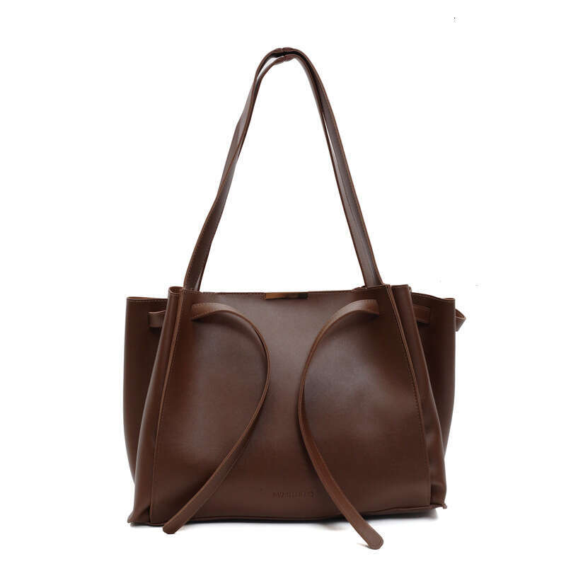 DHEssentials 2025 Spring Women's Large Capacity Solid Color Tote Bag European Retro Minimalist Single Shoulder Bag Black Beige Wine Red Coffee