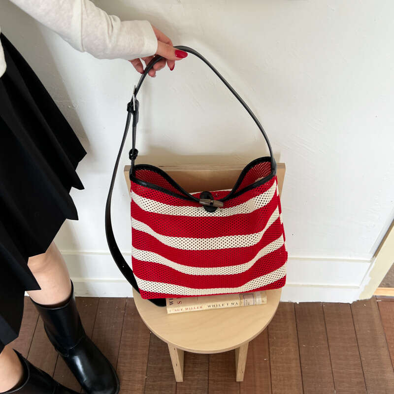 DHEssentials 2025 Korean Trendy Tote, Woven Striped Bucket Bag, Crossbody Shoulder Purse