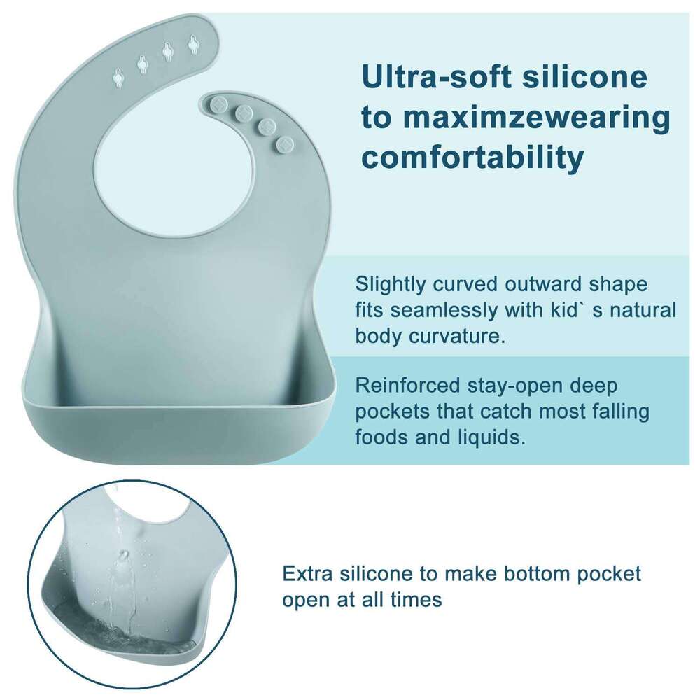 Pandaear 3-Piece Silicone Baby Bibs, Waterproof And Soft, Unisex, 10-72 Months Brown/Blue/Green