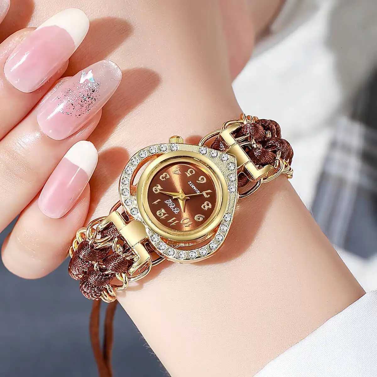 Luxury Rhinestone Dial Wen Quartz Watch Fashion Woven Strap Ladies Wristwatch Reloj MujerWithout Box X250904