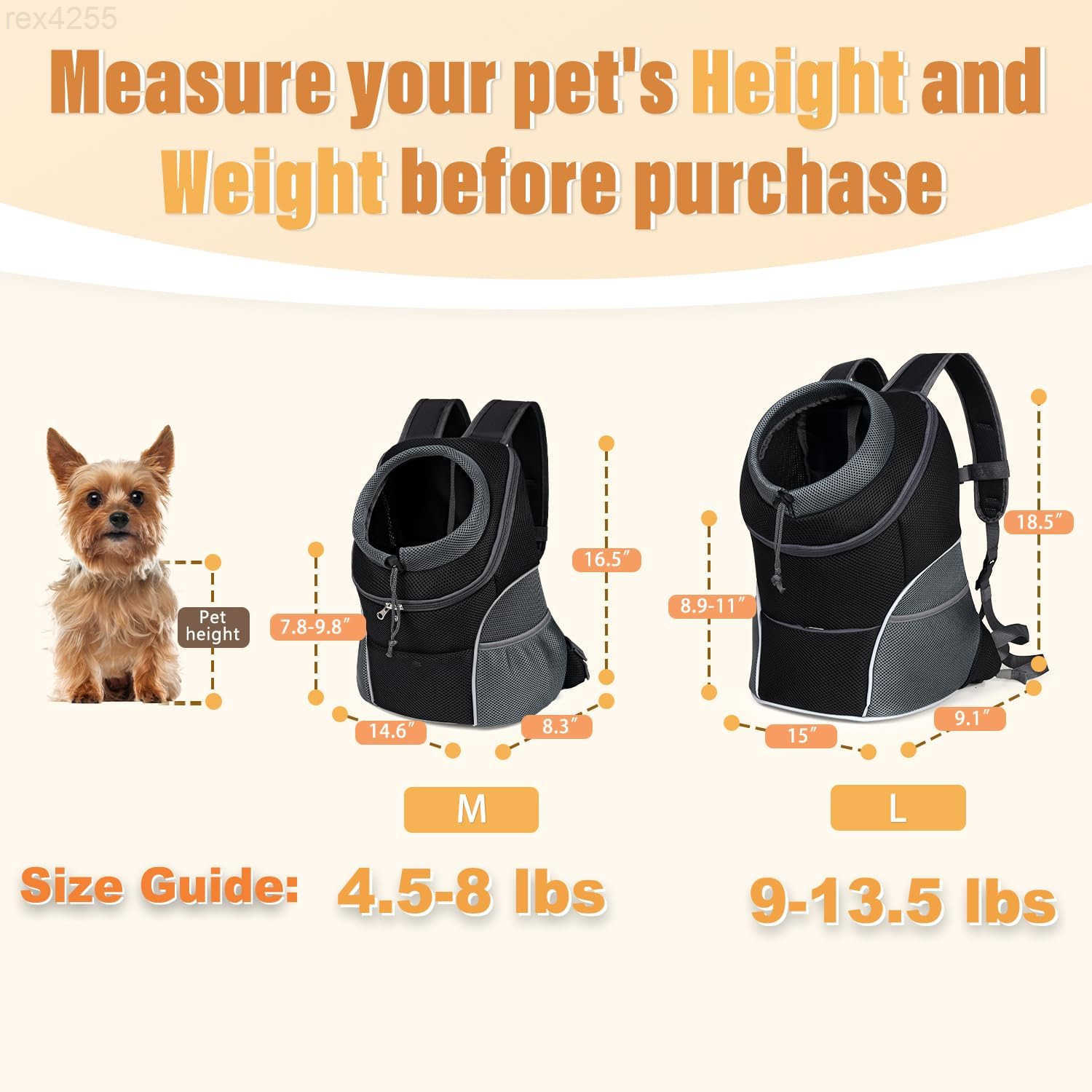Dog Front Carrier Backpack Adjustable Breathable Pet Carrier for Small Dogs Cats Ventilated Puppy Back Pack with Safety Belt Lightweight Doggy Backpac