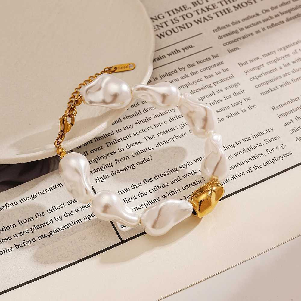 18k Gold Color Baroque Pearl NonOxidation Chunky Stud Bracelet Jewelry for Women Y250904