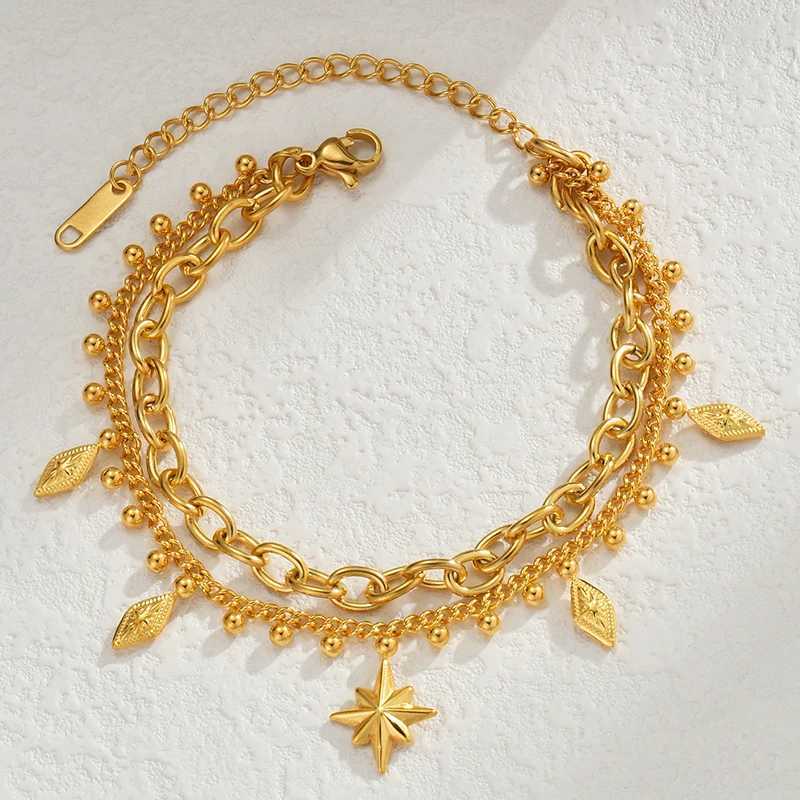 Popular Stainless Steel Star Moon Sparkling Zircon Bracelet Geometric Double Layer Bracelet Party Gift Fashion Women Jewelry W250904