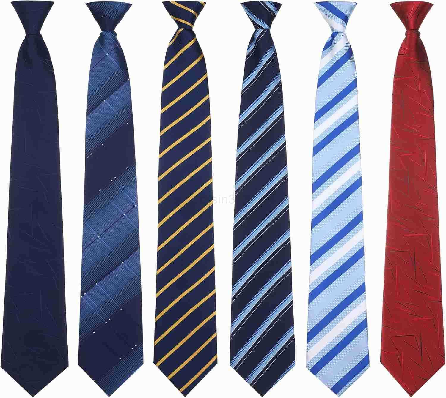 6 Pcs Clip on Tie for Men Clip on Easy Necktie Striped Solid Plaid Dots Mixed Lot Tie for Office School 20 Inch Modern StyleW250904