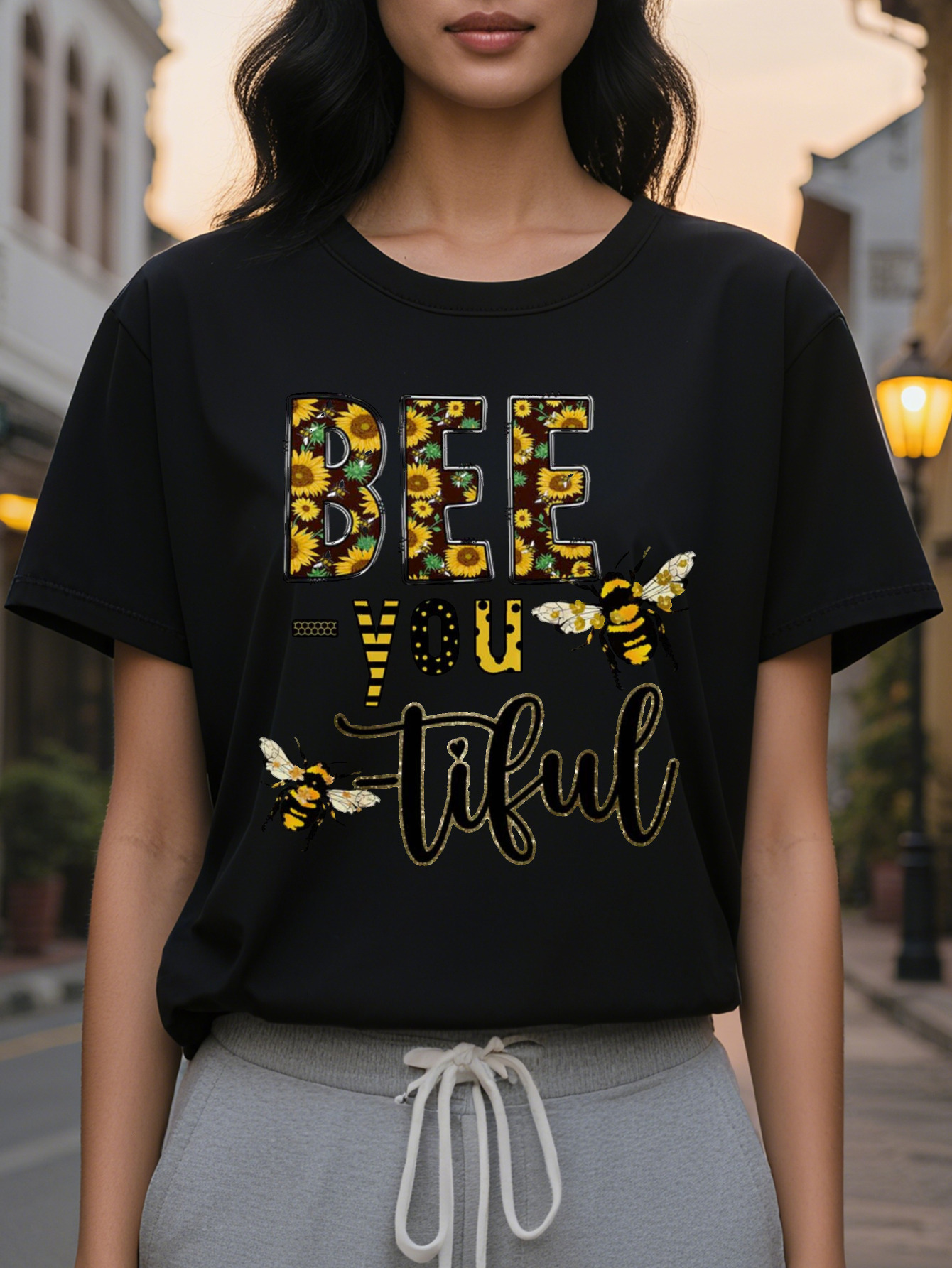 Women s Sleeve Sweater Bee You tiful Pullover Beekeeping Design White Casual Top Suitable for Daily and Halloween