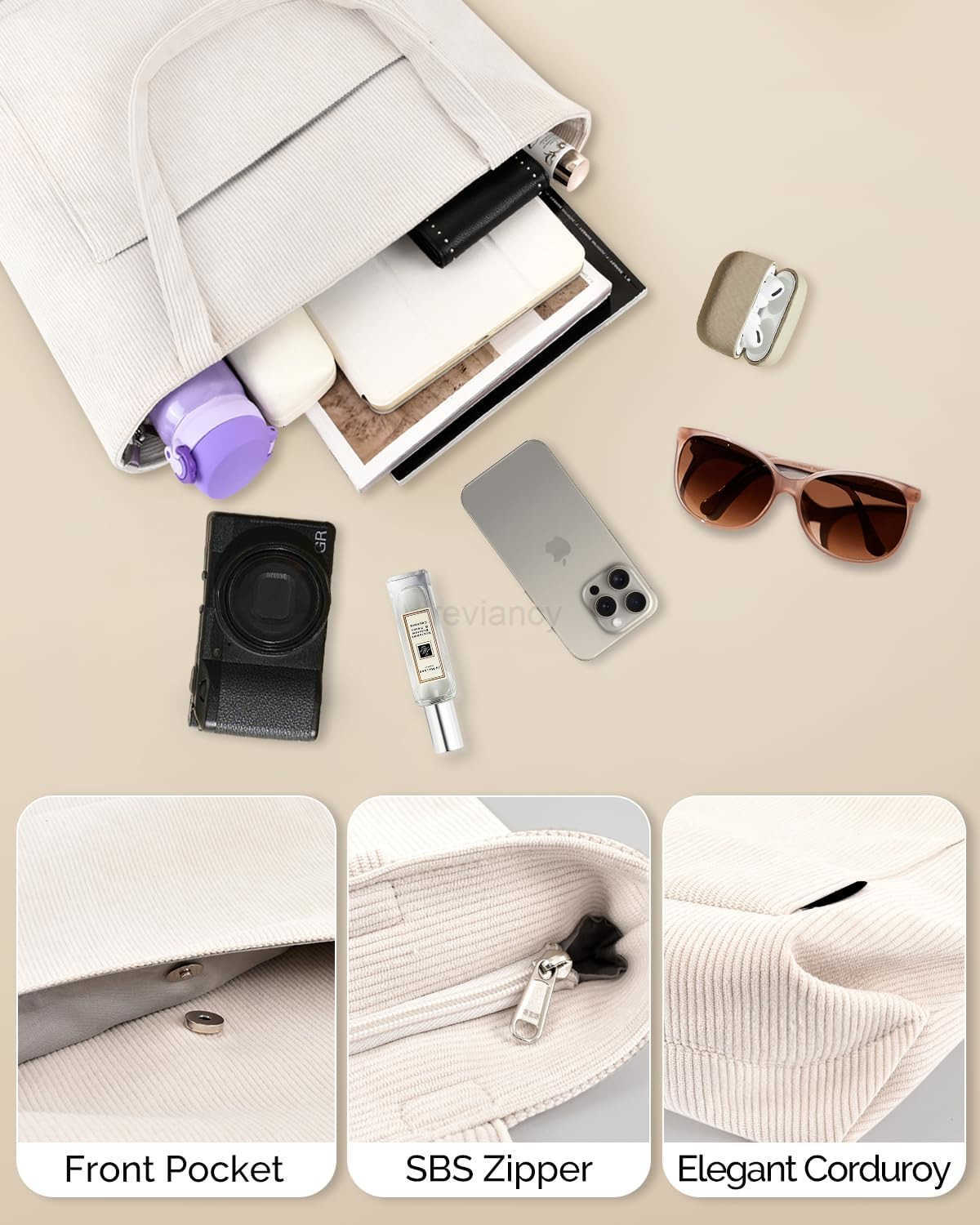 Tote Bag for Women Large Shoulder Bag with Zipper and Pockets for College Work Travel ShoppingW250904