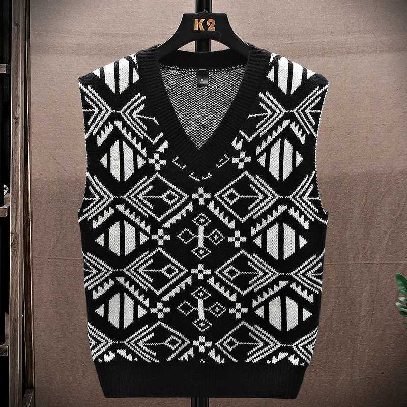 Mens V Neck Knit Vest Intricate Ethnic Pattern Vintage Style Layer Friendly Daily Campus Leisure Office WearXJ250904