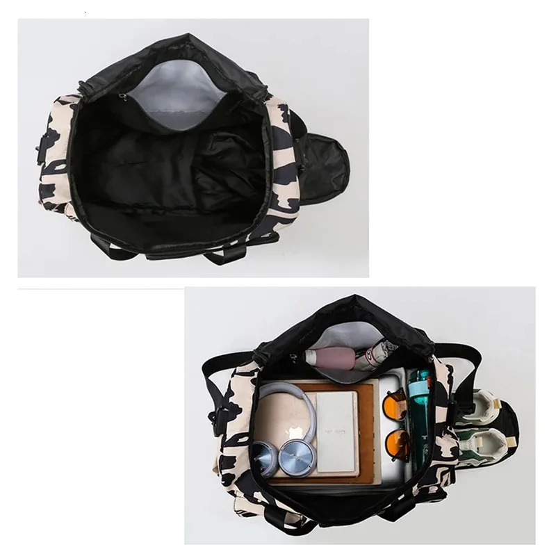 Travel Bag Womens Handbag Leopard Zebra Camouflage Waterproof Large Pull Rod Boarding Fitness Dry Wet Separation Luggage Bag 250903