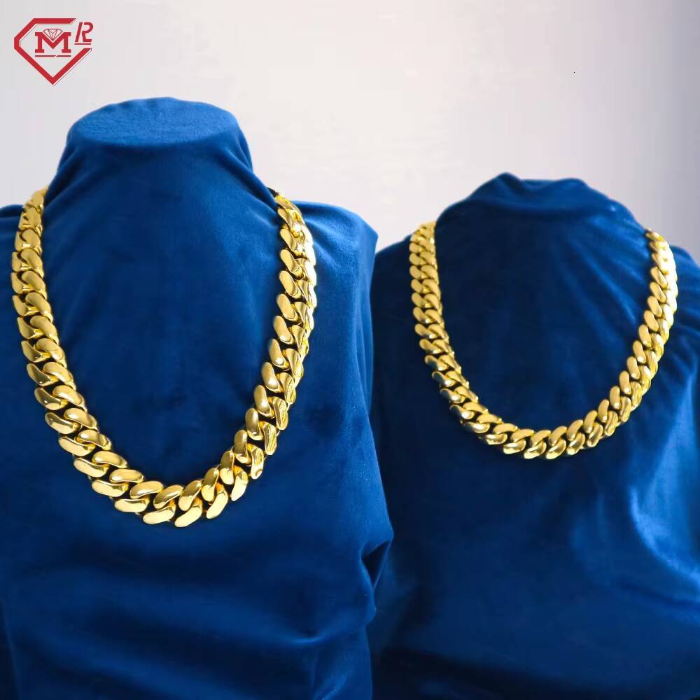 Hiphop Miami Cuban Chain Iced Out 9mm Pure 925 Sterling Silver 14K Gold Plated Moissanite Cuban Link Chain