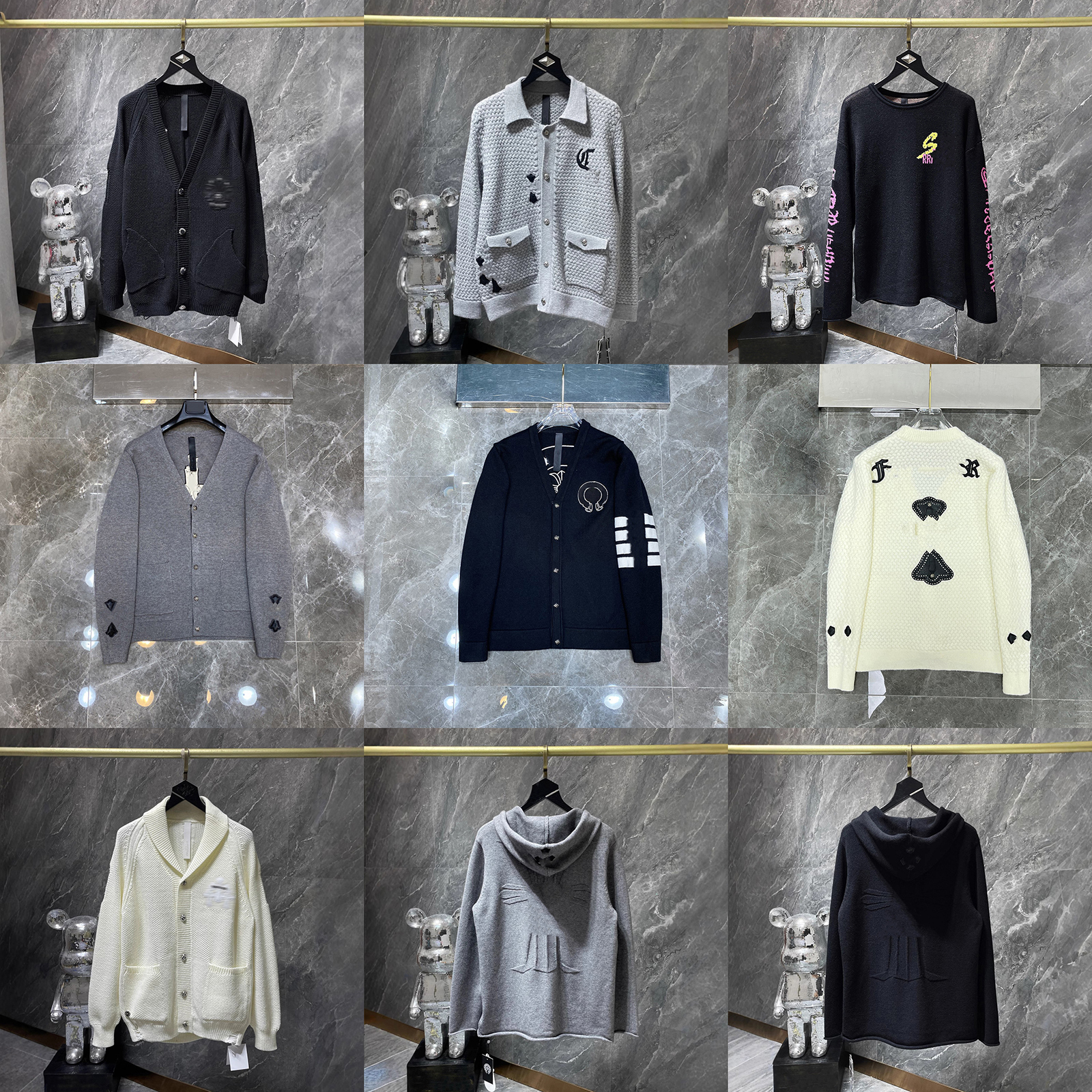 Designer Mens Knitted Sweater Sanskrit Embroidery Polo Cardigan Sweater Luxury Knitwear Casual Loose Round Neck Pullover Sweater Men Women