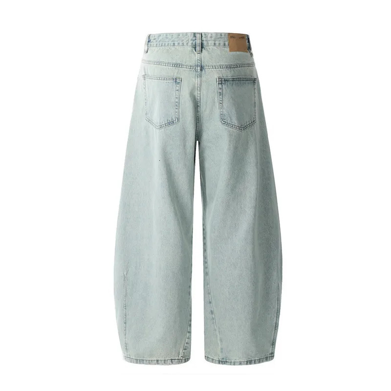 HKSH Spring Man Punk Heavy Washed Jeans American Trend Loose Wide Leg Light Color Vintage Ins Banana Denim Pants HK4767 250823