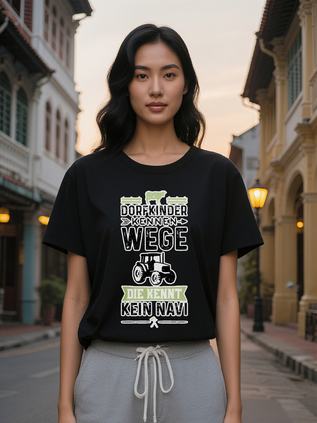 Large XL Lady Casual Short Sleeve T-Shirt with DORFKINDER KENN WEGE Cow Silhouette Graphic Print Black Round Neck Summer Tee Plus Size