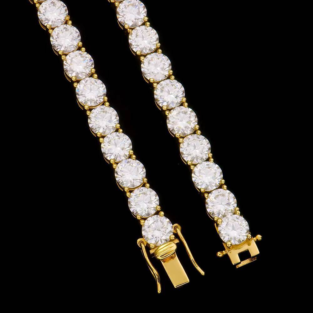 Diamond Tester Pass Golden D Color Moissanite Tennis Necklace Bracelet 6mm Tennis Chain 925 Sterling Silver Fine Link Bracelets