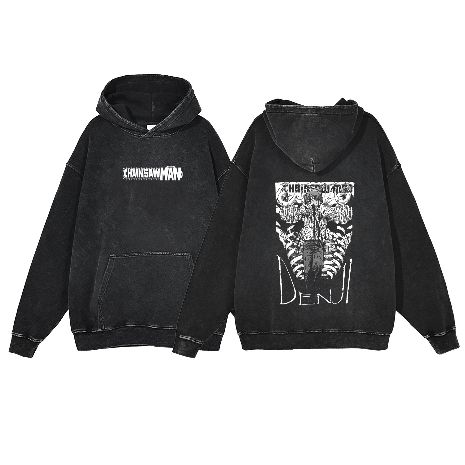 440g Heavyweight Washed Vintage Chainsaw Man Cartoon Anime Street Retro Cotton Hoodie Streetwear Hoodie - VT1558