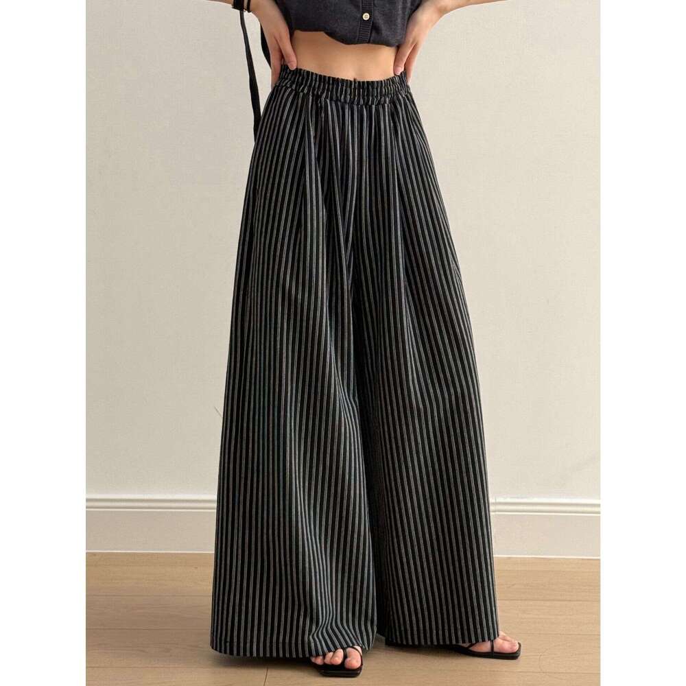 Yanshuang Simple Vertical Striped Casual for Women Summer New Loose Fit Wide-Leg Floor-Length Pants