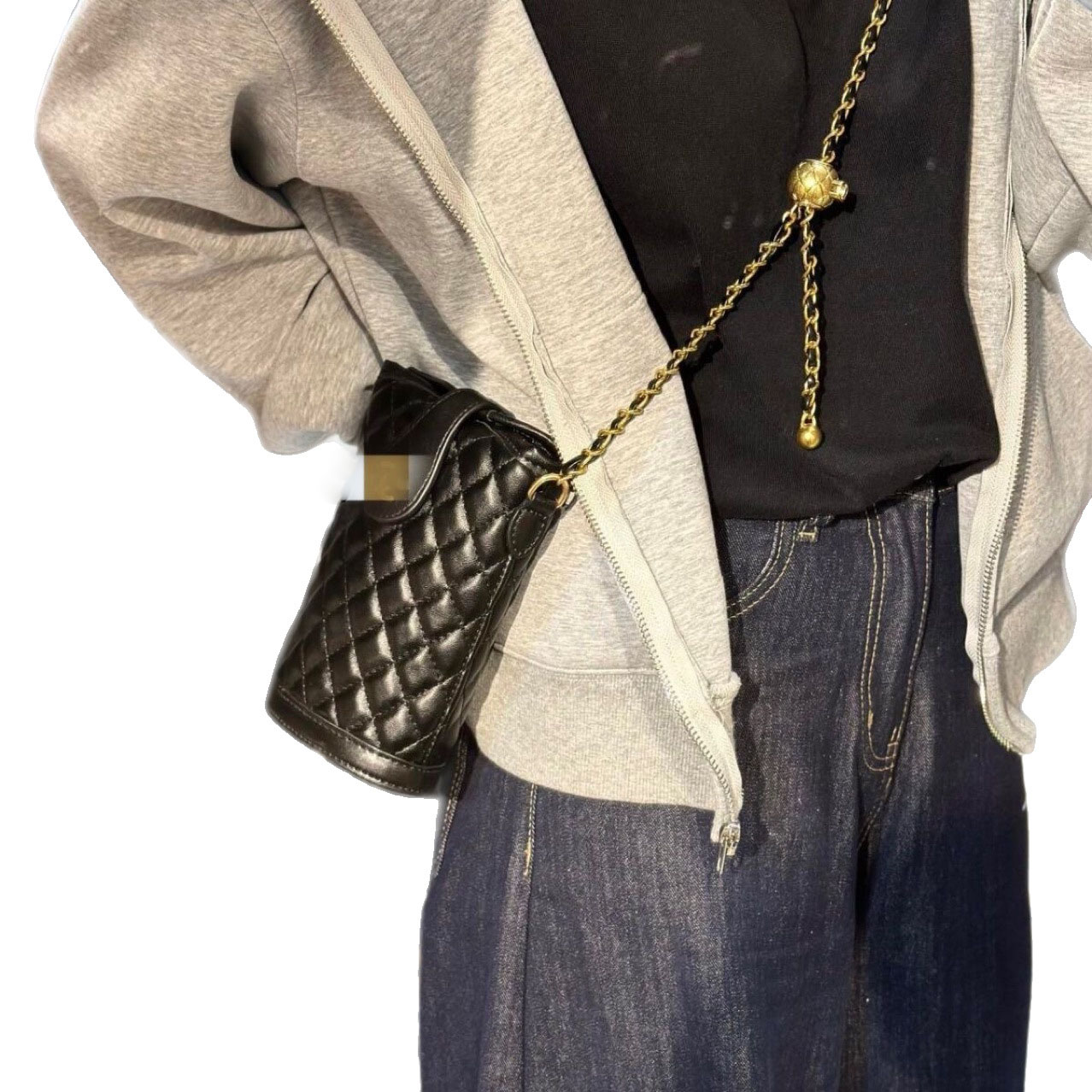 CC vintage Chain One-Shoulder leather portable Crossbody Golden Ball chian phone bag French Fries shaped Bag