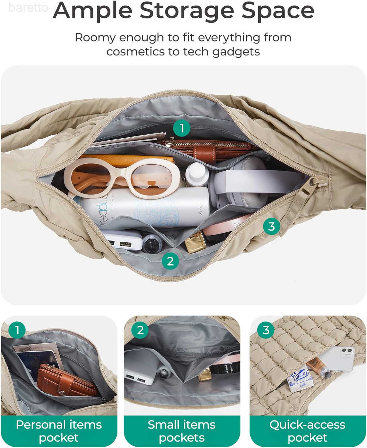 Quilted Puffy Crossbody Bag for Women Medium Cute Hobo Shoulder Purse Soft Fluffy Handbag for Daily Use M250903