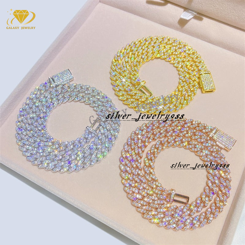 Hot Sale Luxury Women Iced Out Jewelry 925 Silver Rose Gold Plated 8mm Cuban Link Chain Moissanite Diamond Cuban Bracelet