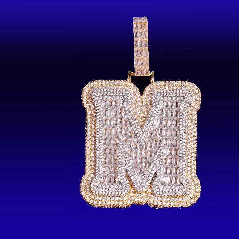 Handmade Mens Moissanite Necklace Variety of Letters Splicing Design Unique Jewelry Piece