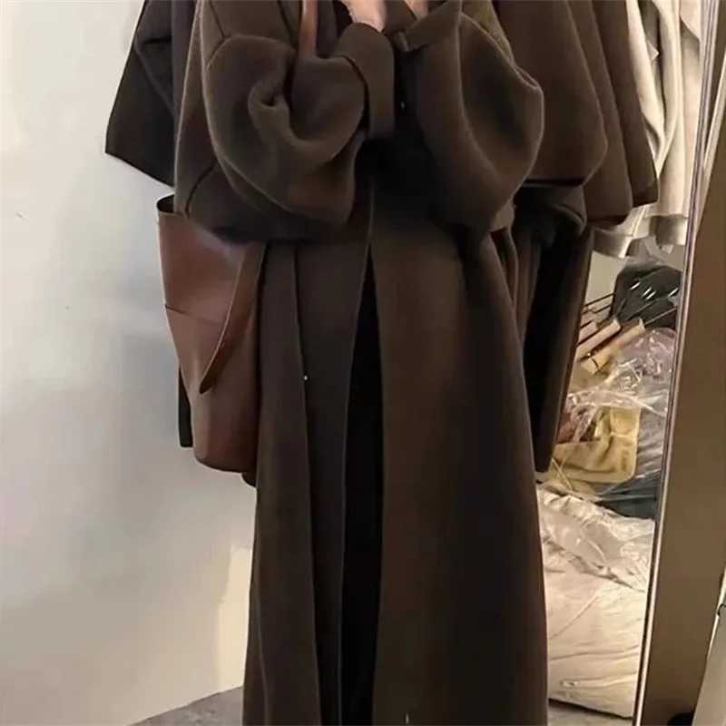 Lazy Style Mid Length Knee Length Knitted Cardigan Sweater for Autumn and Winter Loose and Niche Design Coat Feeling Soft Jacket M250904