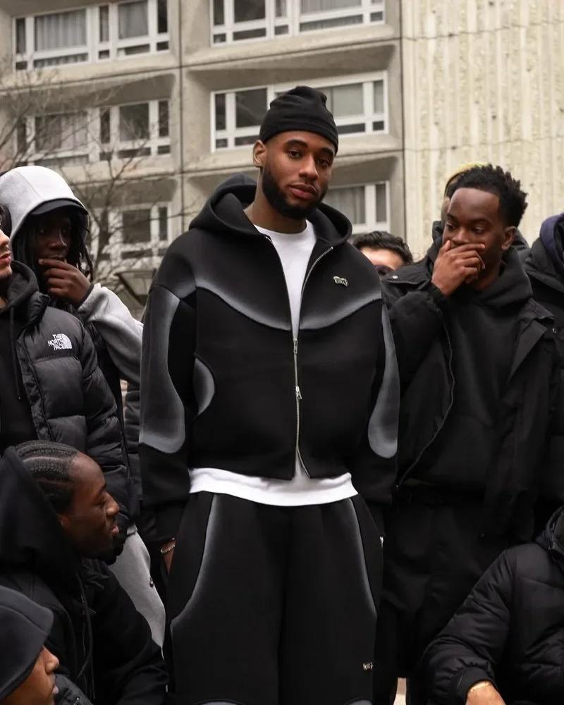 European and American Street Fashion Clothing Dark Striped Print Oversized Sweatshirt Men Y2k Gothic Punk Zipper Hoodie 250904