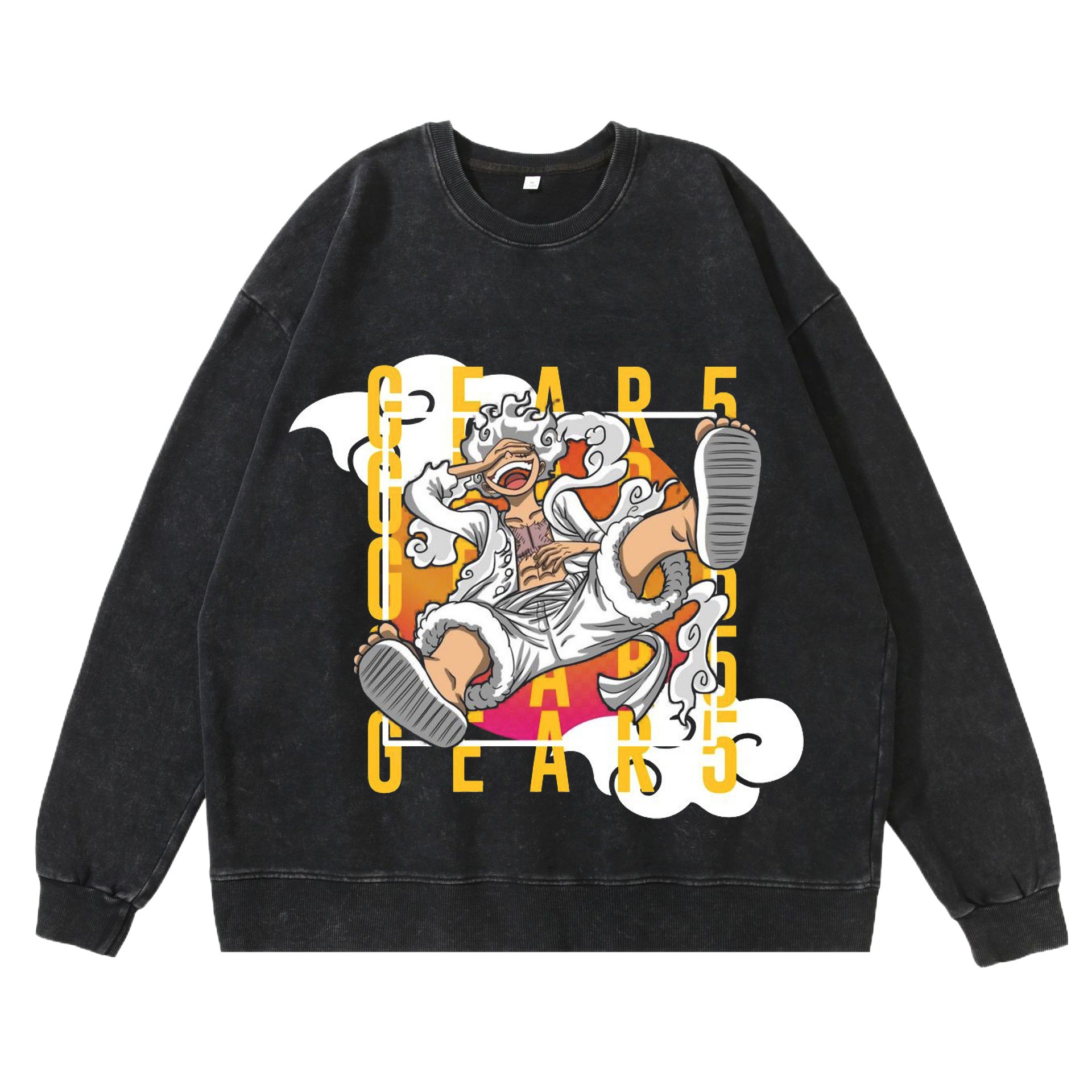 360gsm Heavyweight Washed Vintage Luffy Gear Fifth Nika Graphic Crewneck Sweatshirt Retro Streetwear Cotton Hoodie - TT8106
