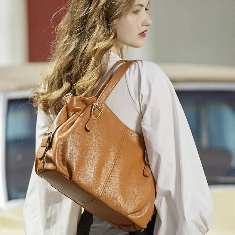 Women's Tote Genuine Leather Large Capacity Women Shoulder Bags Retro Style Crossbody Bag Fashion Cowhide Handbags