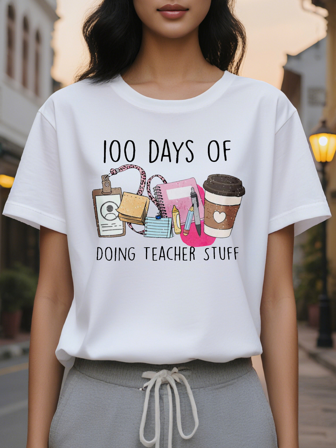 Ladies elegant sleeve round neck casual top cotton with letter pattern, square meters, regular length suitable for