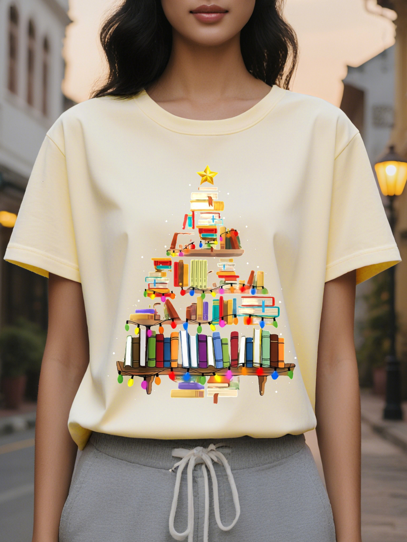 For Spring Summer Casual Short Sleeve Books Print Crew Neck T-Shirt Women's Clothing