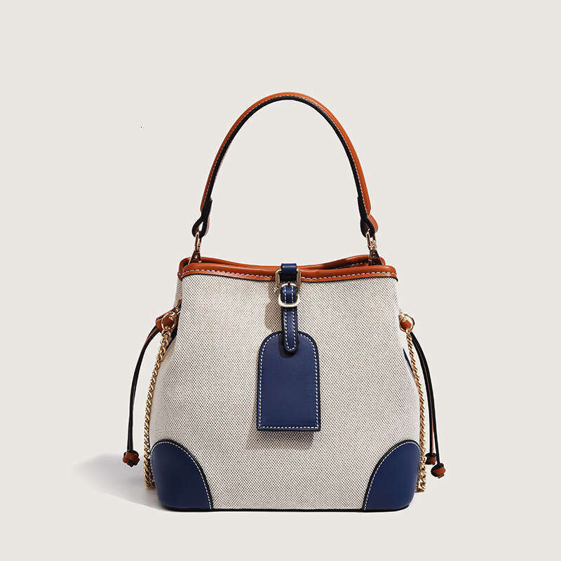 2025 Summer New Patchwork Bucket Bag Women's Cross Border Trend Large Capacity Fashion Chain Single Shoulder Crossbody Bag Blue