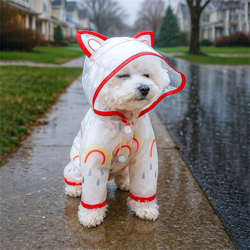 Cute Shape Dog Raincoat Puppy Rain Jacket Full Body with Hat Waterproof Dog Hooded Cloak
