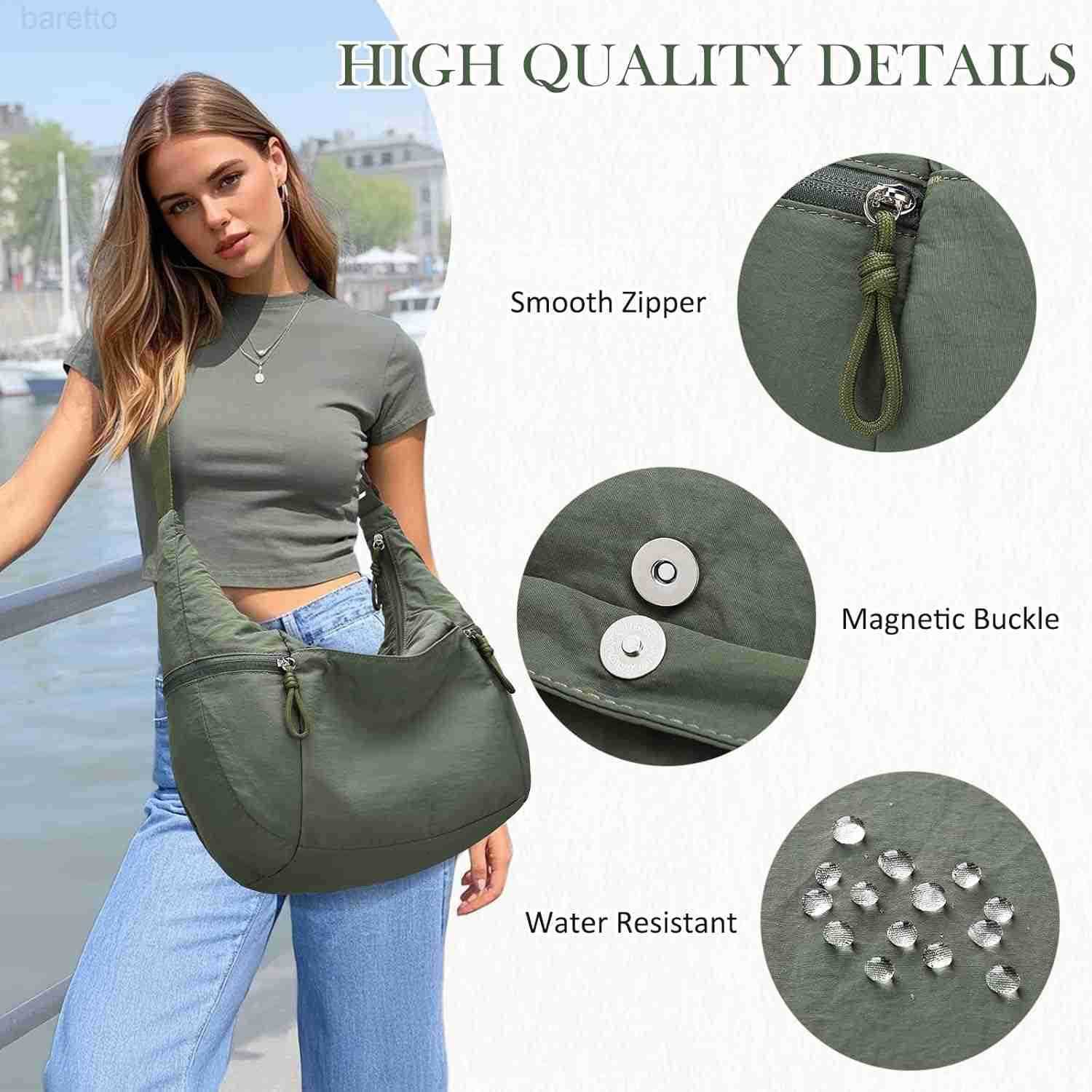 Crossbody Crescent Bag for Women Casual Lightweight Nylon Medium Slouchy Hobo Bag Purses for TravelGymWorkCollege M250903