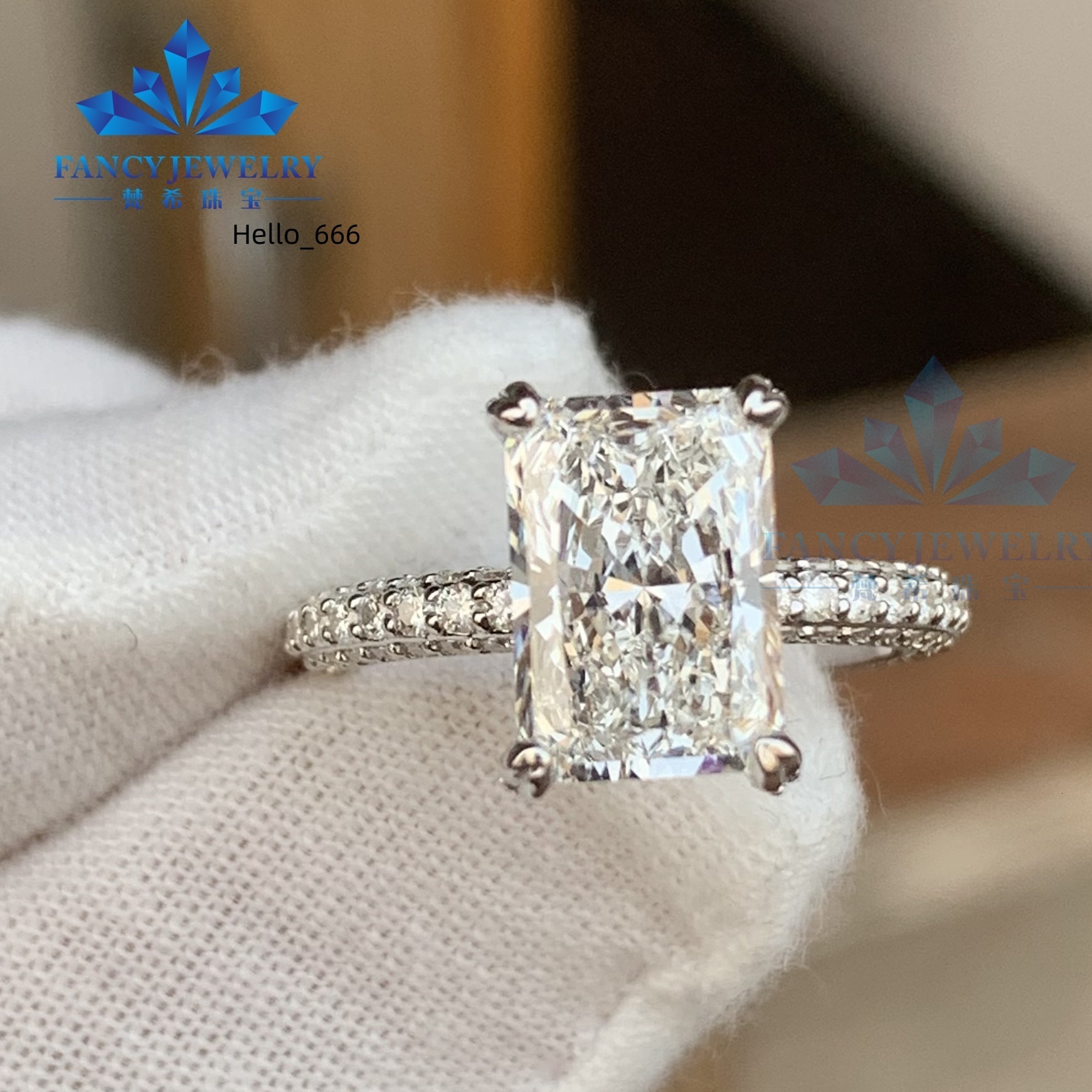 Luxury Lab Grown Diamond Ring Radiant Cut Iced Out Vvs CVD HTHP Lab Created Diamond Halo 14k Gold Engagement Rings