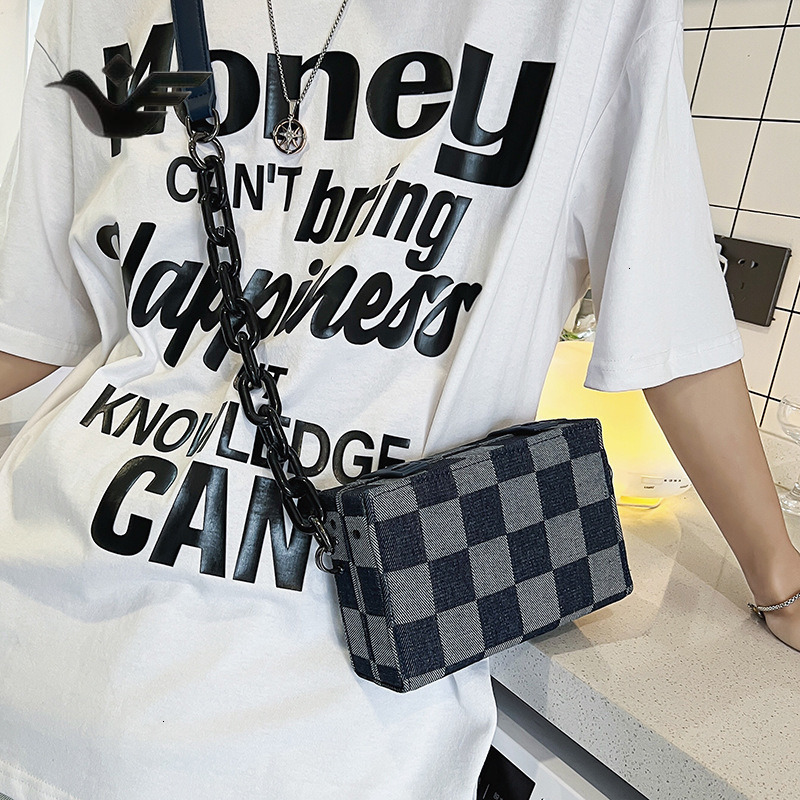 Feiyan Free Shipping New Designer Bag Luxury Shopping Bag Denim Chain Small Square Bag Trendy Brand Casual Versatile Box Bag Canvas Single Shoulder Ba