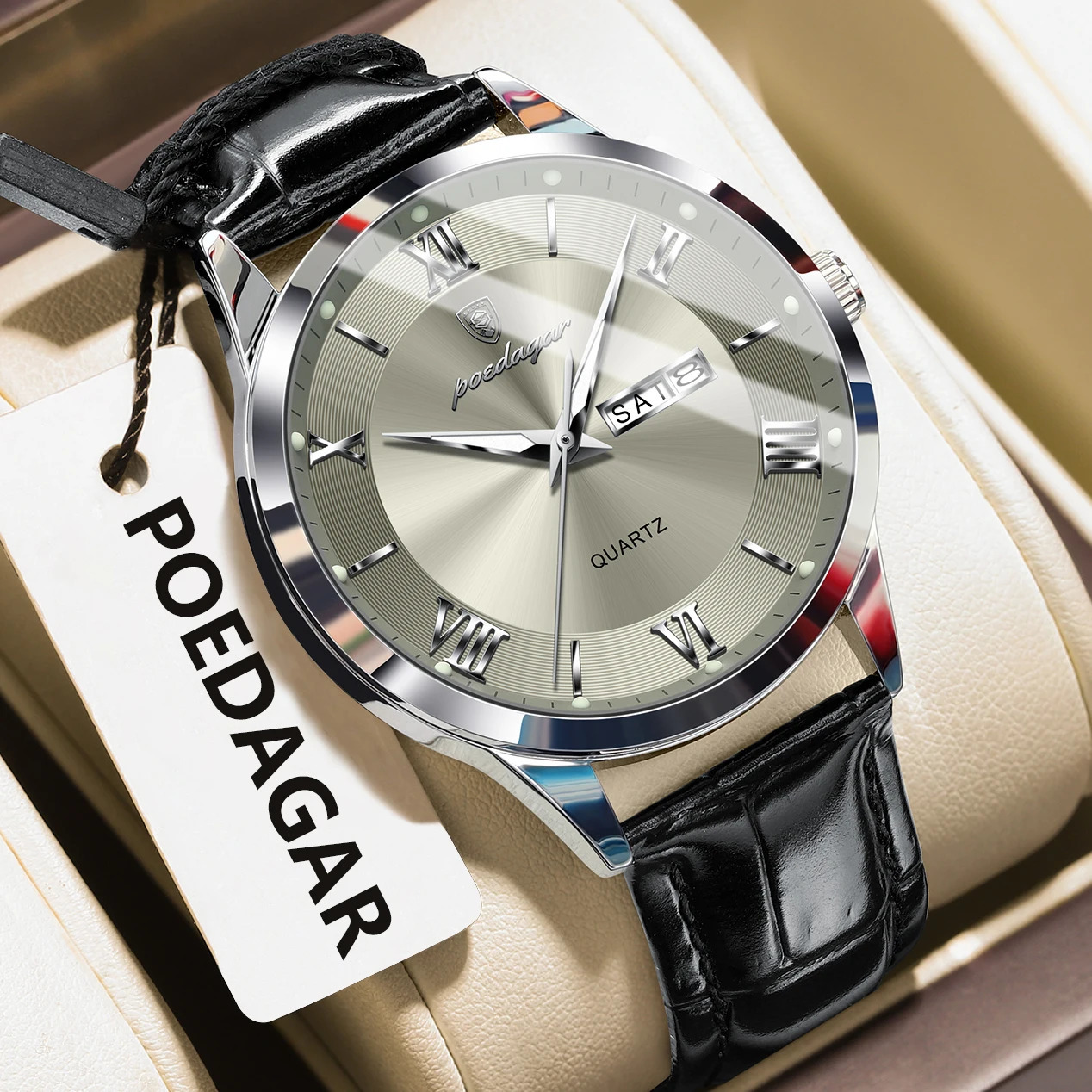 POEDAGAR Business Wristwatch For Men Date Week Leather Quartz Male Watch Waterproof Luminous Fashion Mens Watches Reloj 250828