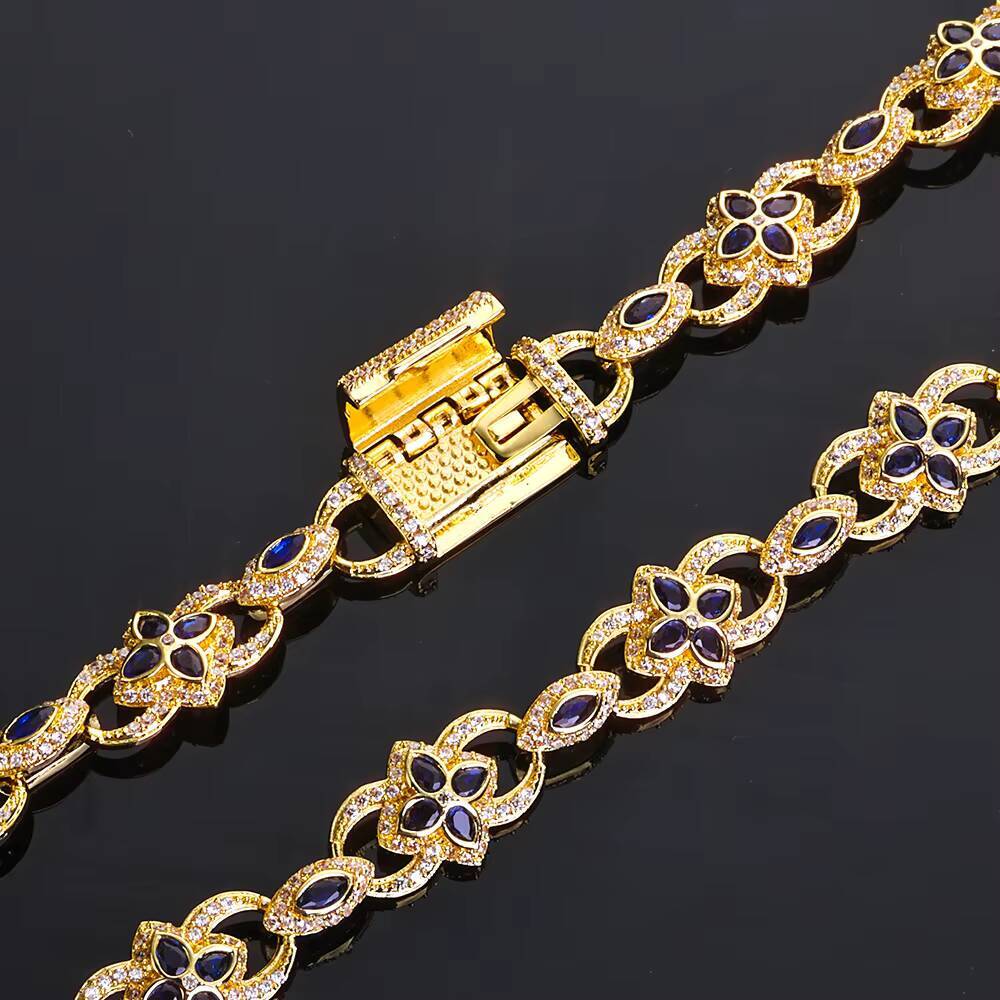 NUOYA Luxury Flip Button Necklace 11mm Chain Four Leaf Clover Eye Infinite Symbol Design Iced Out Moissanite Hip Hop Jewelry