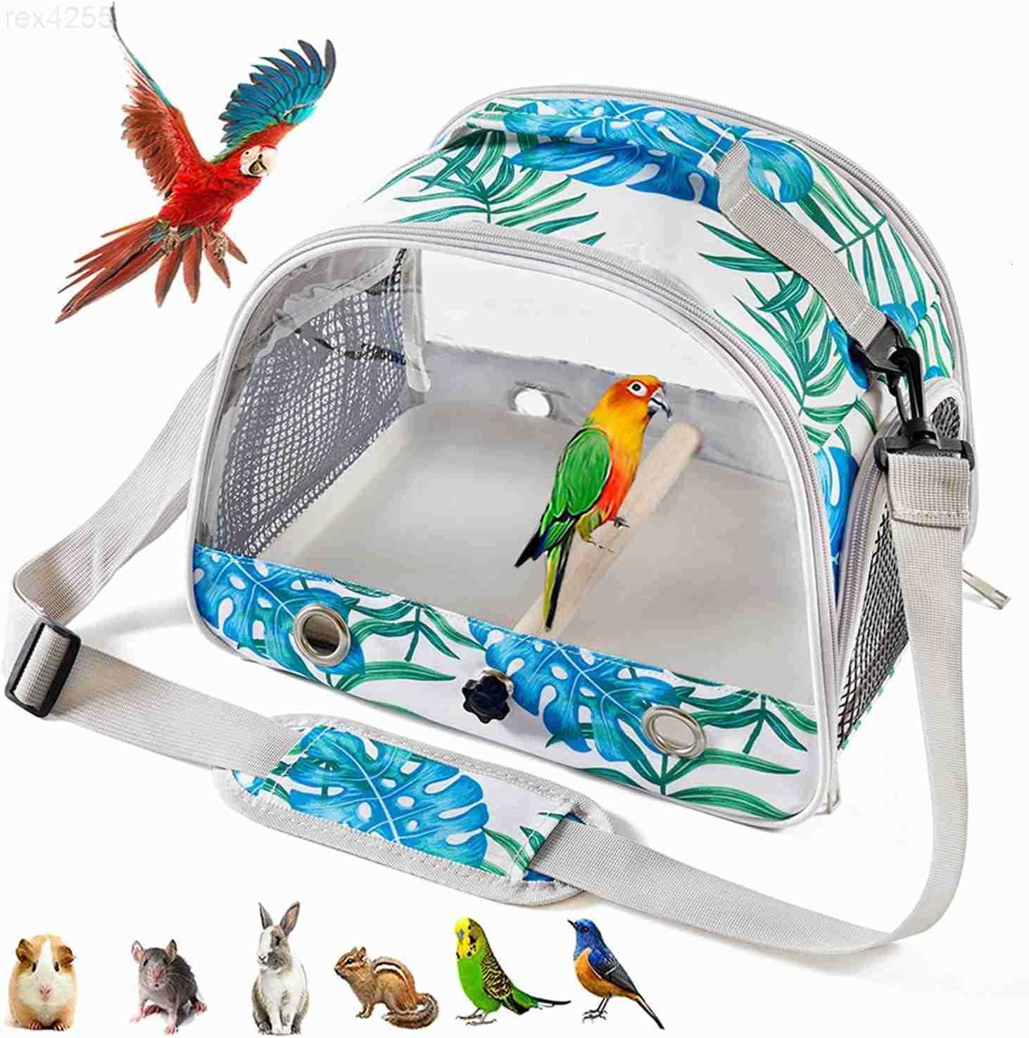 Small Bird Carrier Cage with Standing Perch Tray Portable Breathable Pet Travle Transport Carry Bag with Shoulder Strap for Vet Visit Outdoor Walking 
